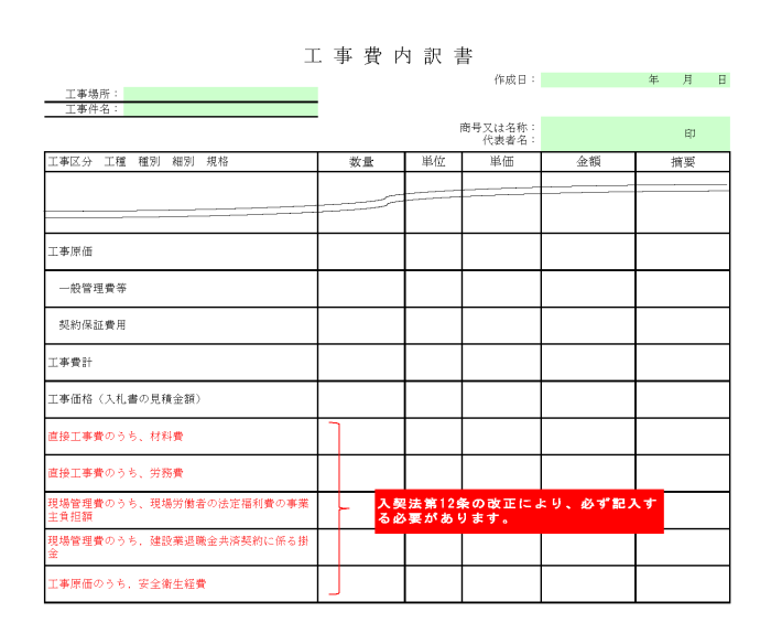 工事費内訳書